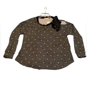 NWT Polka-Dot Knit Long-sleeve Top with One Shoulder Cut-Out and Velvet Bow XXL
